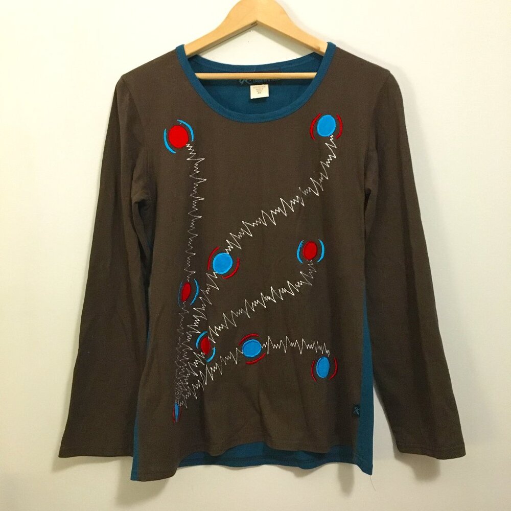 100% Cotton Leopards & Roses Blue Red Atomic Stitch Sweater XL Canadian Eclectic